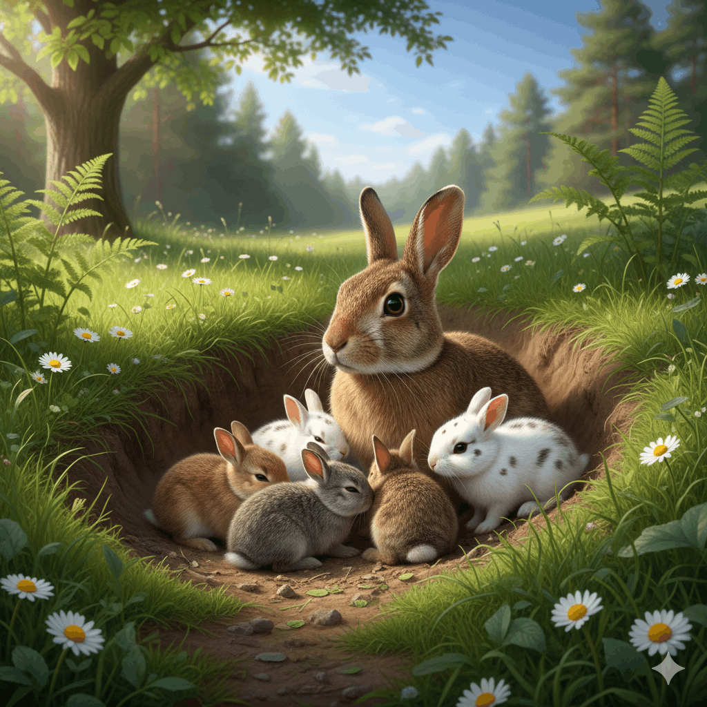 Kaninchenmutter mit Hasenbabys Kaninchenbau – Der komplette Überblick