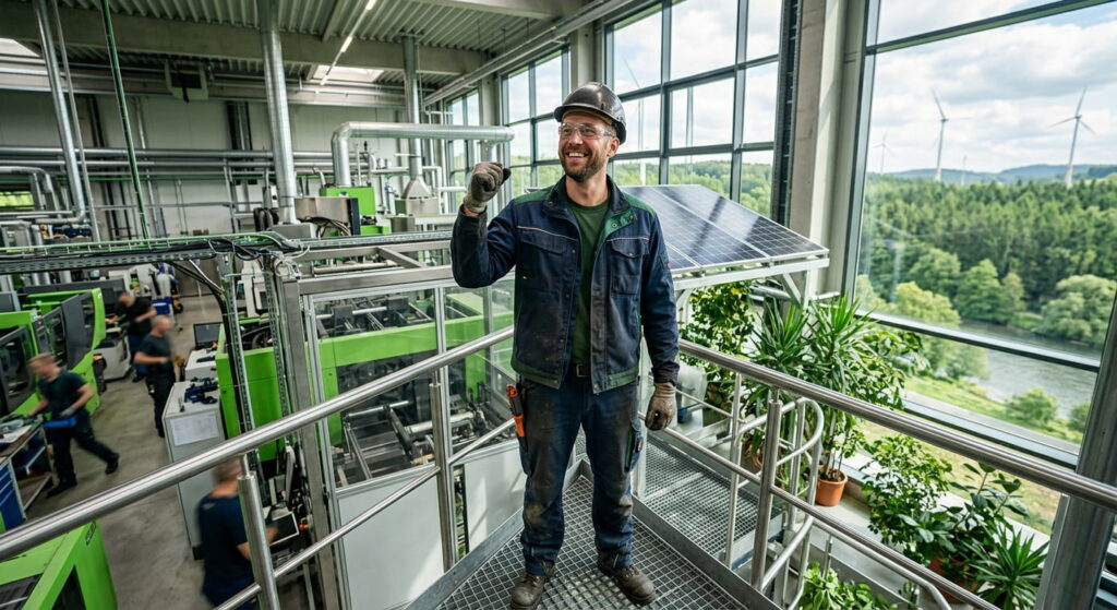 Glücklicher Arbeiter Industrie Nachhaltigkeit nachhaltige-produktion.de Sidebar